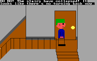 Screenshot of on upstairs back staircase landing (lost version)